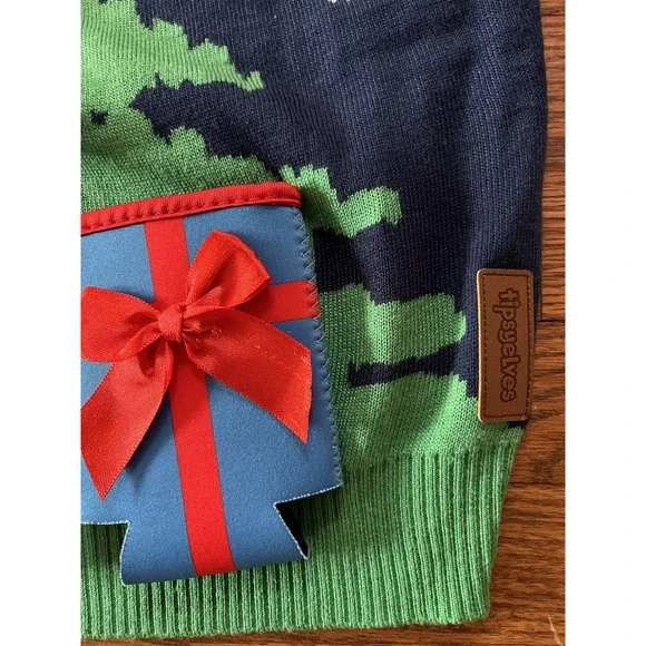 Tipsy Elves Ugly Christmas Sweater‎ Xmas Tree 4 Drink Koozies Men's Large 3D - Picture 4 of 7
